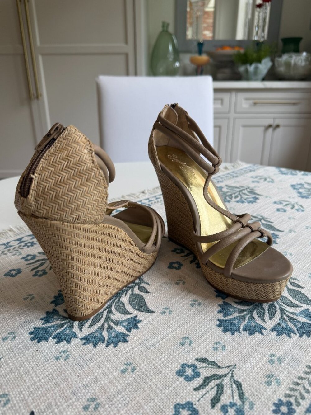 Strappy Platform Wedge Sandals with Woven Raffia Heel | SEYCHELLLES | Size W 8.5